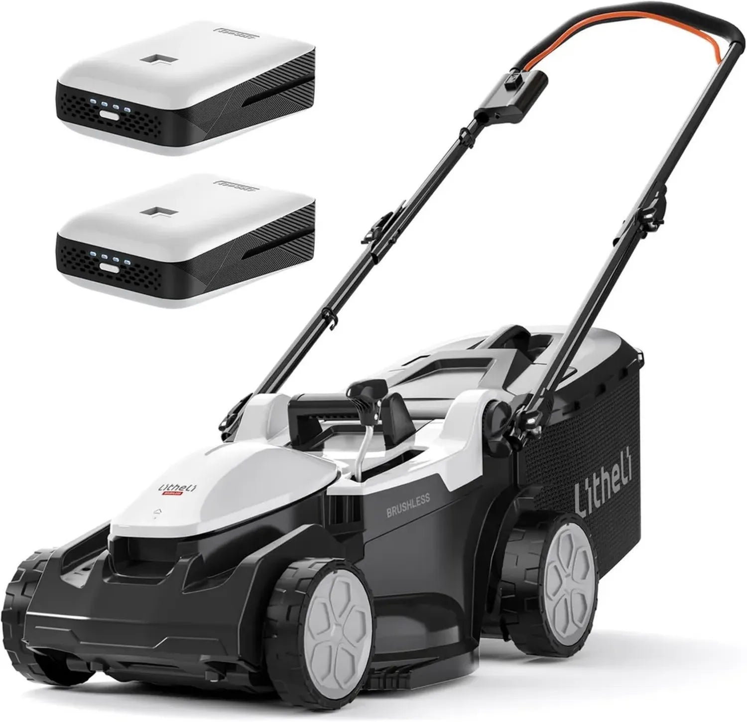 Tondeuse à Gazon sans Fil 37cm par Litheli - Moteur sans Balais, 2 Batteries 20V 4.0Ah, Hauteur Ajustable 25-75mm, Sac de 40L, Idéale pour Pelouses jusqu'à 300m²
