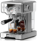 Machine à Café Neretva 15 Bars, Cafetière Expresso en Acier Inoxydable 1450W 1.8L avec Mousseur à Lait Intégré