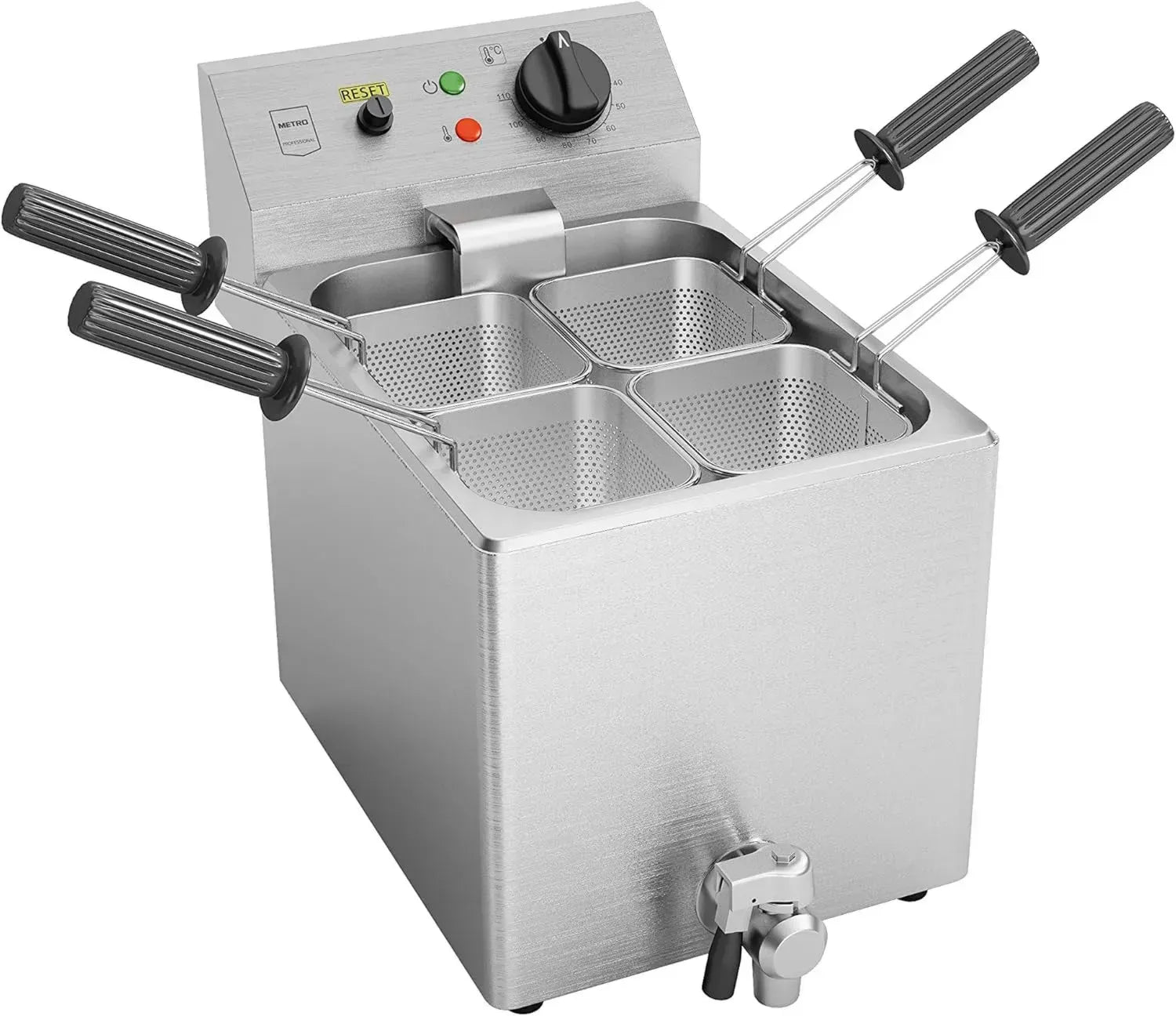 Cuiseur à Pâtes Électrique Inox 8L 3150W avec Vidange et 4 Paniers Argent - METRO Professional