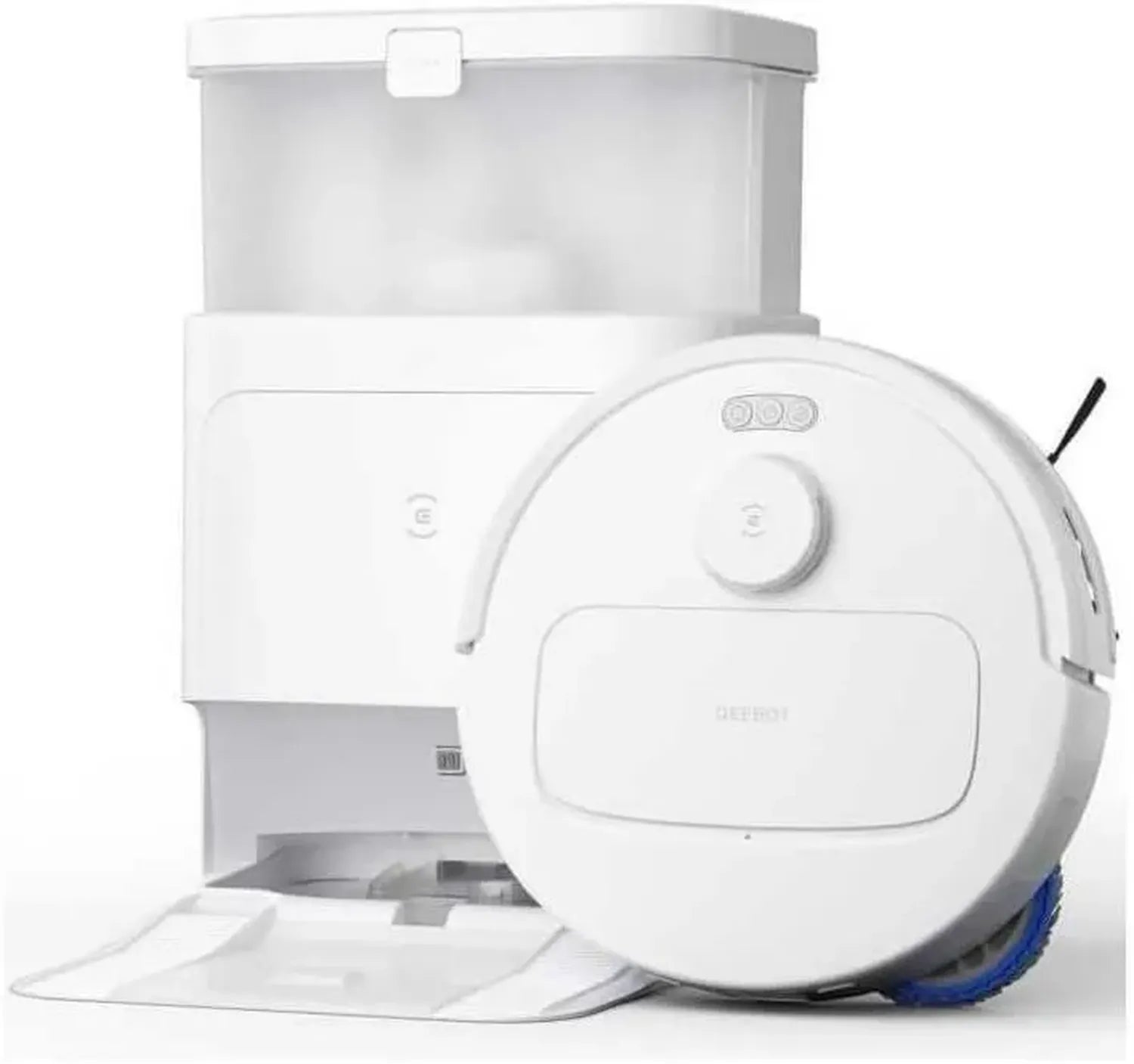 ECOVACS N30 PRO Aspirateur Robot avec Station Tout-en-Un, 10000Pa, Brosse ZeroTangle 2.0, Nettoyage à l'Eau Chaude 60°C, TruEdge Adaptatif, Blanc