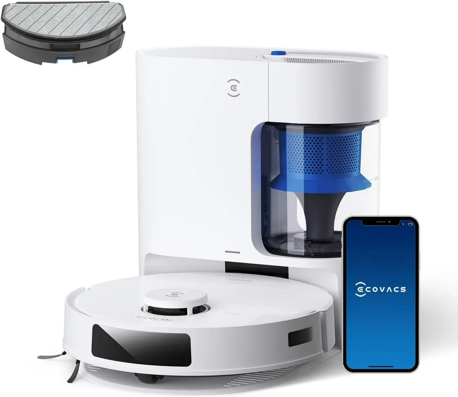 Robot Aspirateur Laveur ECOVACS DEEBOT N20 Pro Plus, Puissance 8000Pa avec Vidange Automatique, Autonomie 45 Jours, Batterie Longue Durée 300 Min, Nettoyage pour Poils d'Animaux