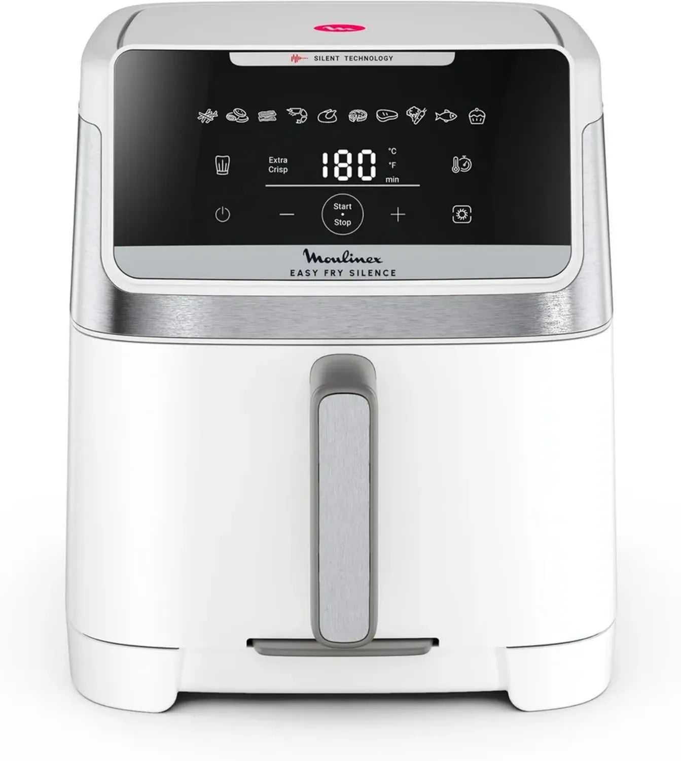 Friteuse à Air Silencieuse 7L Moulinex, Compacte pour 8 Personnes, Façade Amovible, Modèle Blanc