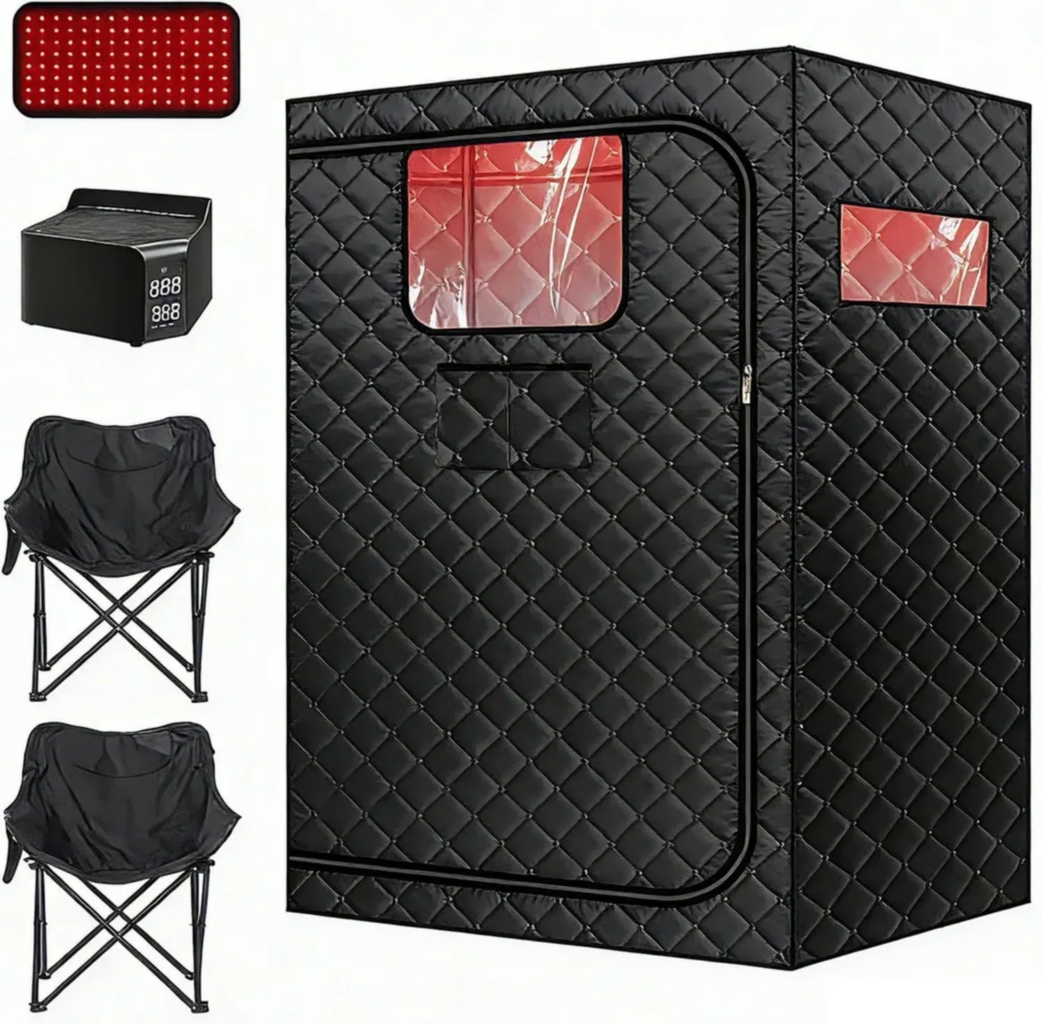 Sauna Infrarouge Portatif pour 2 Personnes avec Chaises Pliantes