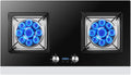 Plaque de Cuisson à Gaz 2 Feux, Verre Trempé Noir 5,2 kW, Convertible GN/GPL, Sécurité Extinction avec Minuterie, Utilisation Encastrable ou Sur Table