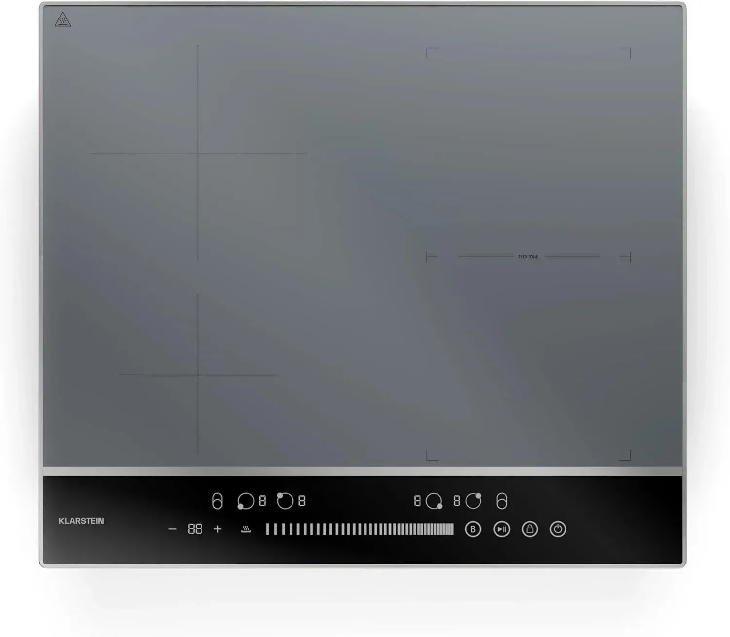 Klarstein DualTone Plaque de Cuisson Induction Hybride - 4 Zones Flexibles, 7200W, Commande Tactile, Fonction Boost & Minuterie, Cadre en Aluminium, 60 cm, Argent