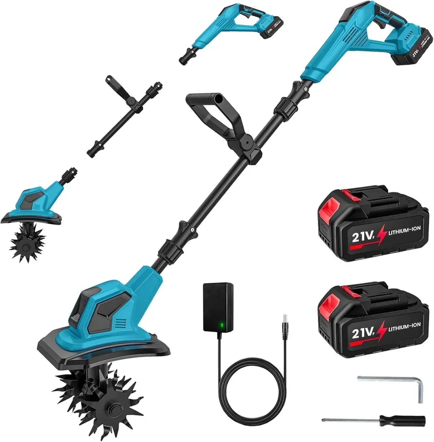 Motobineuse Électrique 21V Sans Fil, 600W avec 2 Batteries 4,0 Ah, 17cm de Largeur, 24cm de Profondeur, 360 Tr/Min pour Jardin