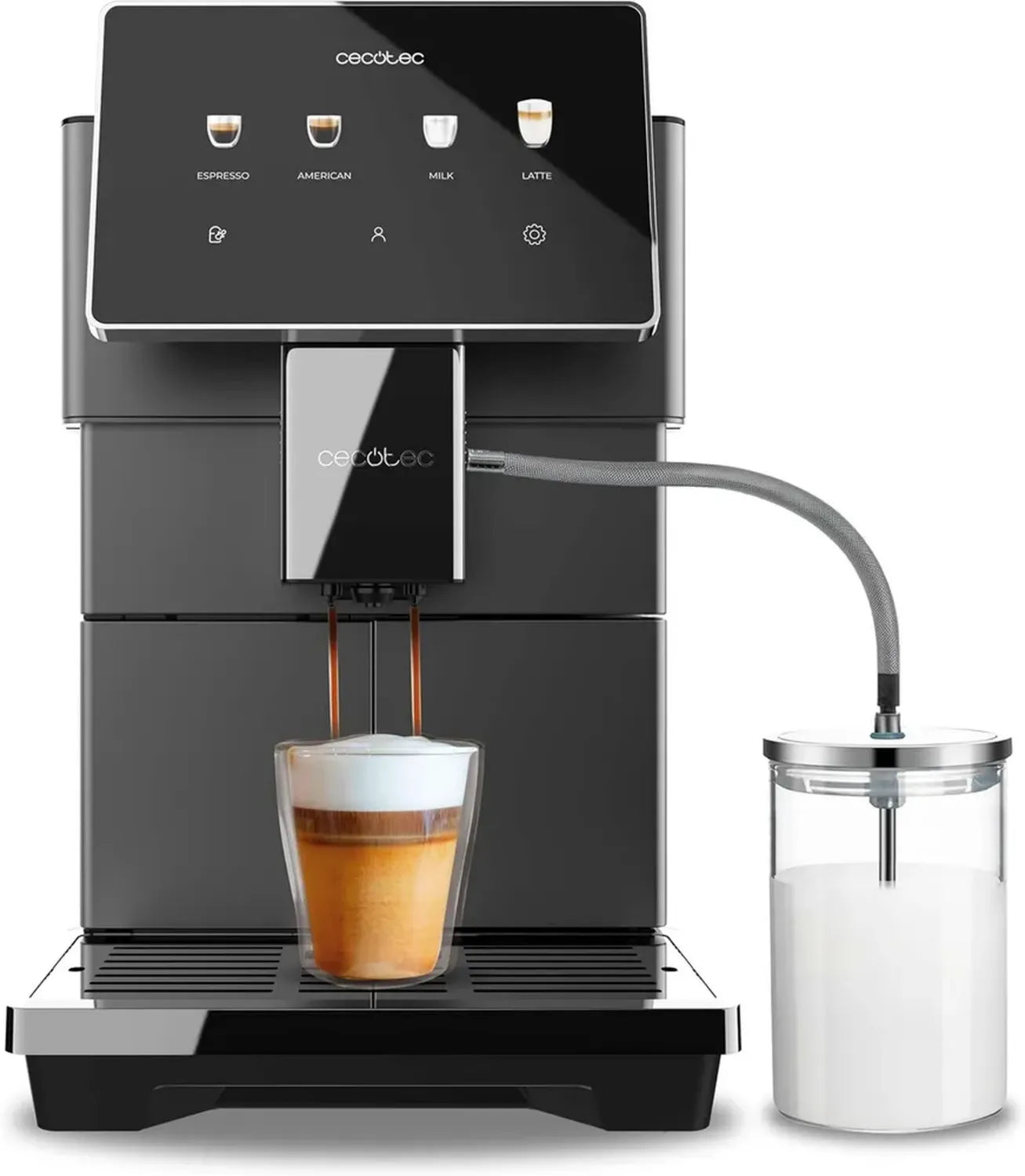 Cafetière Superautomatique Cecotec Cremmaet Tempo, Écran TFT 7', 13 Recettes, 6 Profils, 1350W, 19 Bars, Broyeur 9 Niveaux