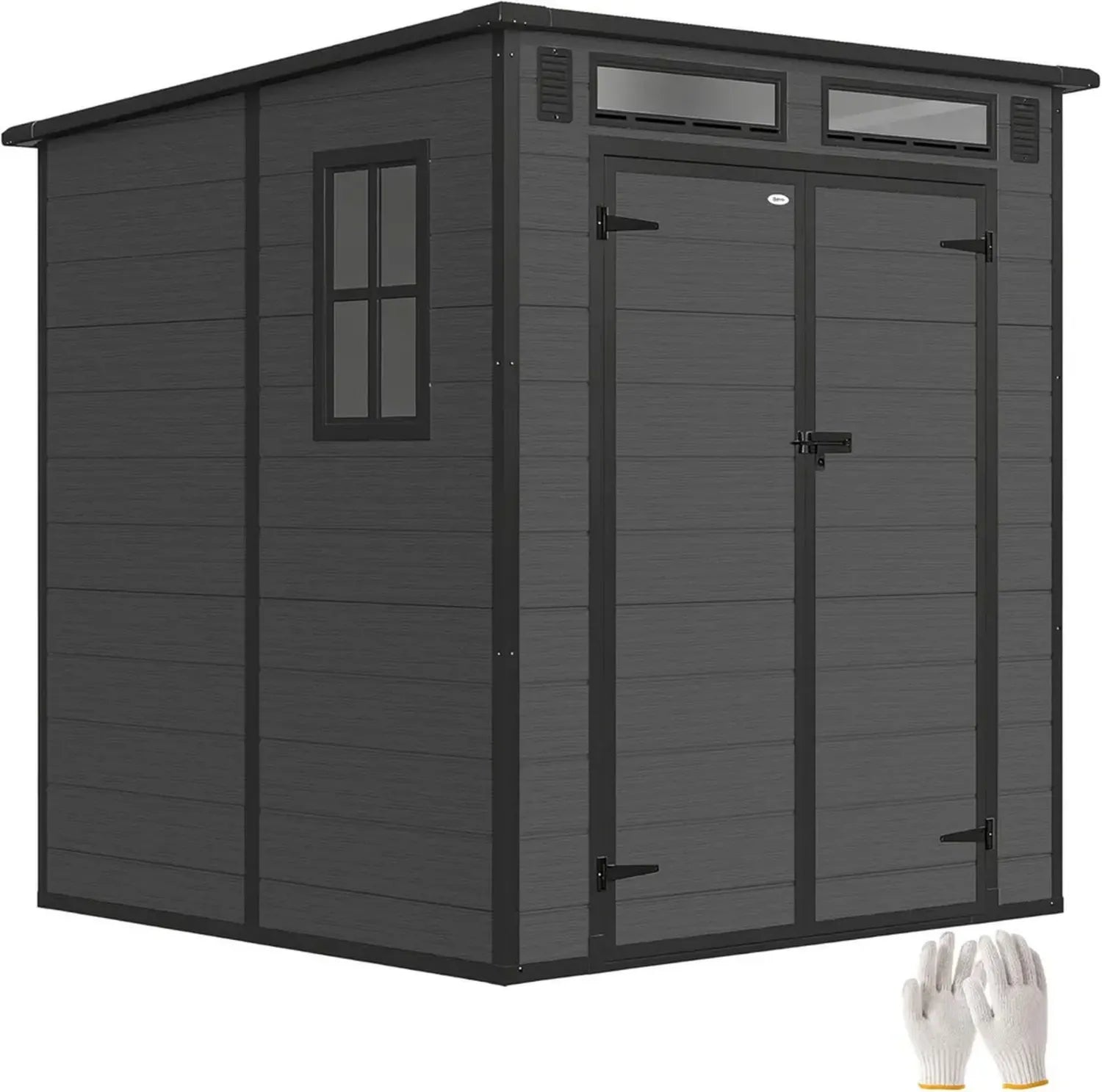 Outsunny Cabane de Jardin 2,89 m² en Aluminium avec Sol, Abri d'Outils à Double Porte Sécurisée, Ventilation, 3 Fenêtres, Toit Inclinable, Gris Anthracite