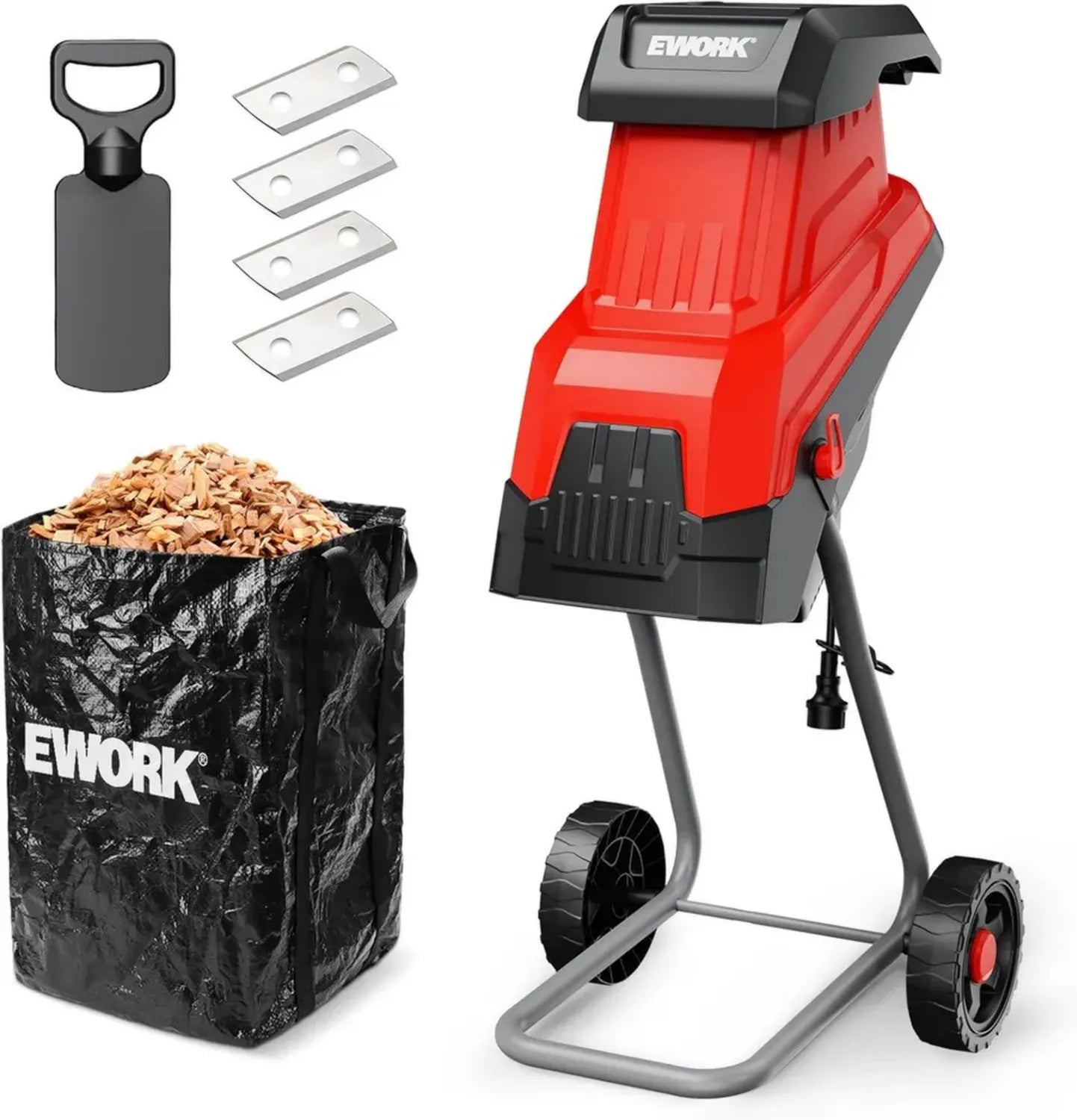 Broyeur de Végétaux Électrique 15 A, Coupe 4,5 cm, Réduction 15:1, Inclus 2 Lames Supplémentaires