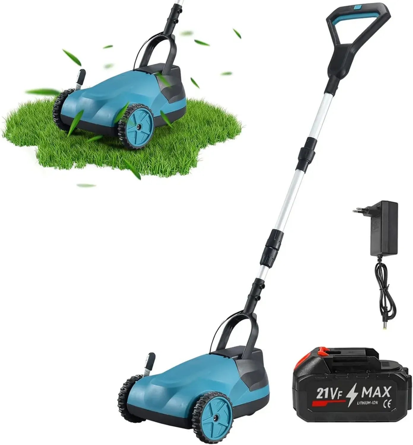 Tondeuse à Gazon sans Fil 21 cm, Batterie 21V 3,0 Ah, Hauteur Réglable pour Pelouse 50 m²