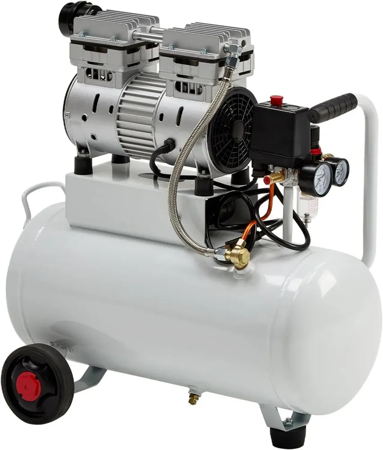 Compresseur d'air 30L, 8 bars, 0,75 kW, sans huile, portable à double cylindre