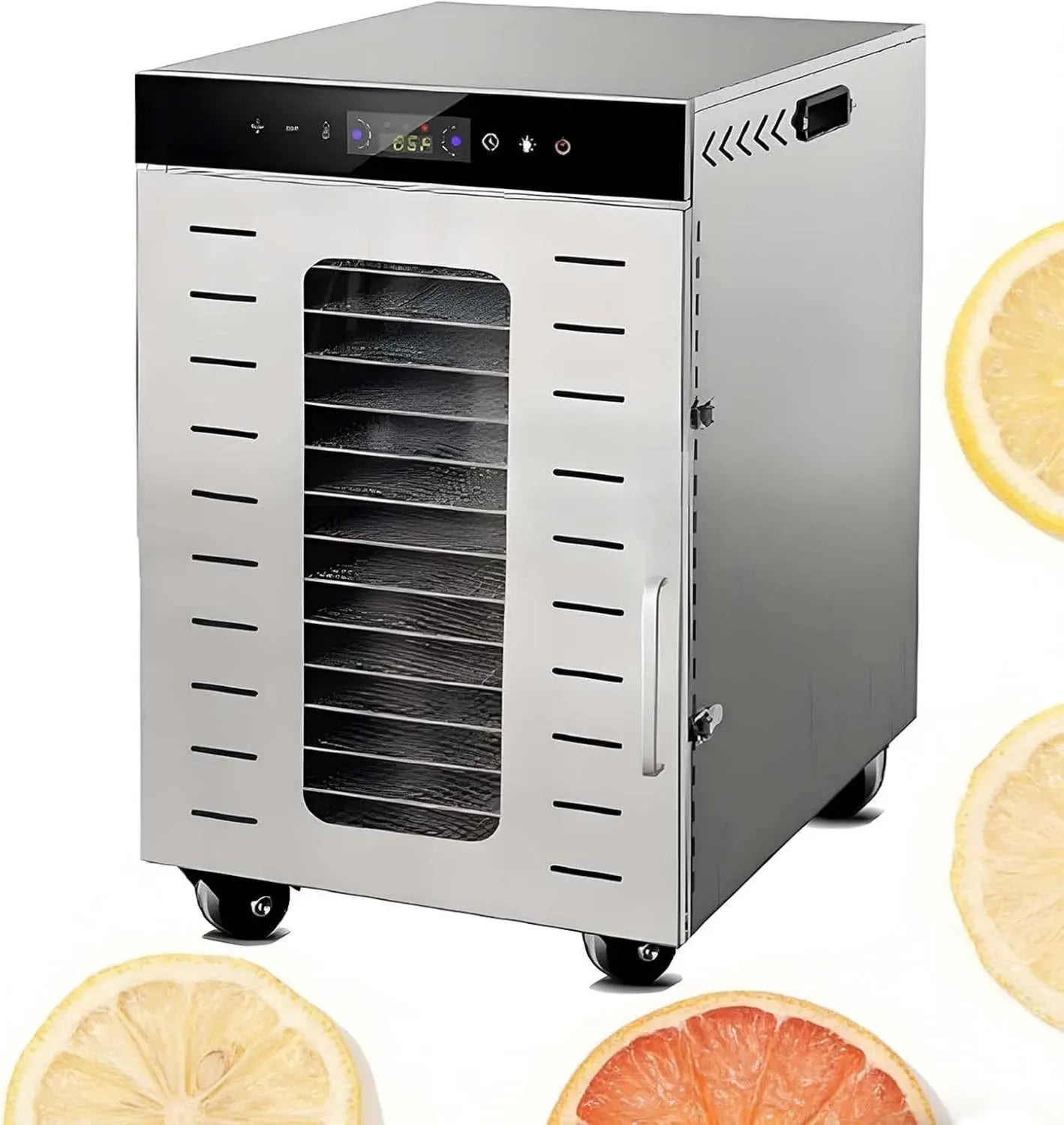 Déshydrateur Alimentaire 1600W avec Système à Double Ventilateur, 20 Plateaux et Roulettes Pivotantes