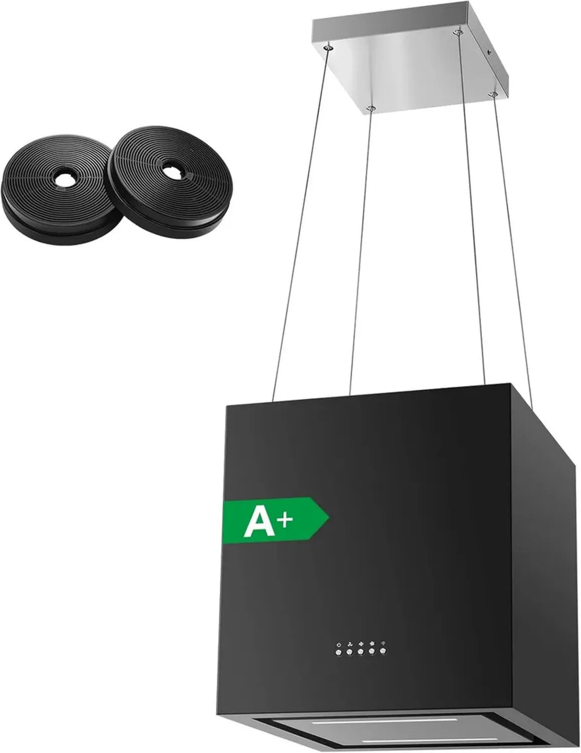 Hotte Îlot SNDOAS 800m³/h, Aspirante 40cm, 2 Filtres Charbon, 3 Vitesses + Boost, Arrêt Retardé, LED, Noire