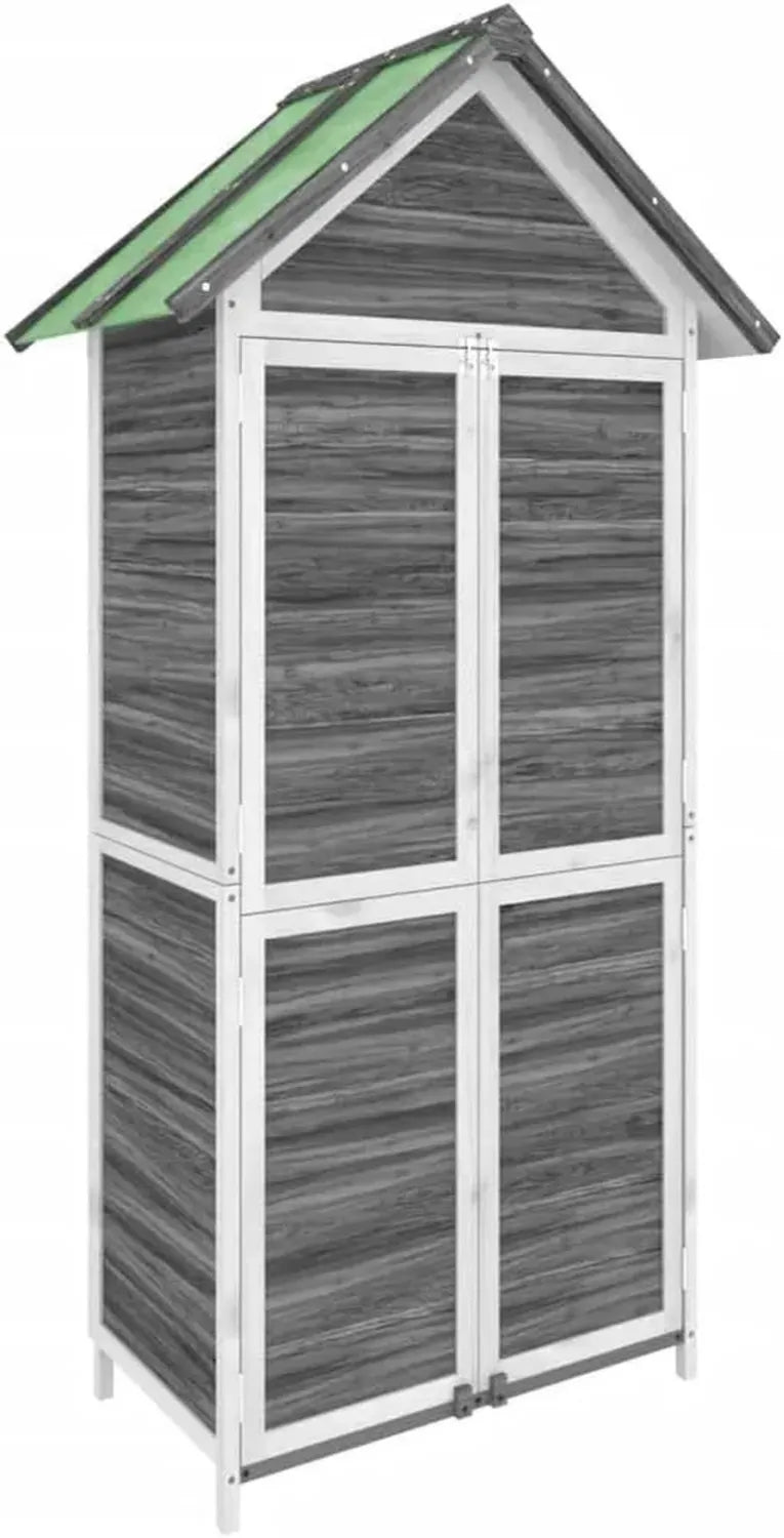 Cabane de Jardin en Bois Massif Gris, Armoire à Outils 89x52,5x175 cm