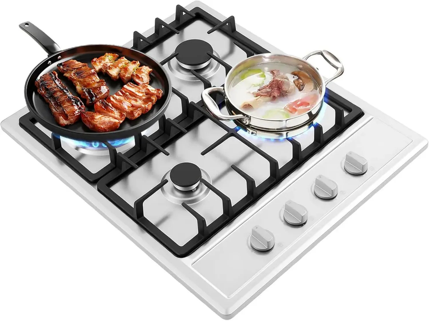Table de cuisson gaz 4 zones, brûleurs 1-3 kW, réglage précis, économie d'énergie, sécurité allumage automatique