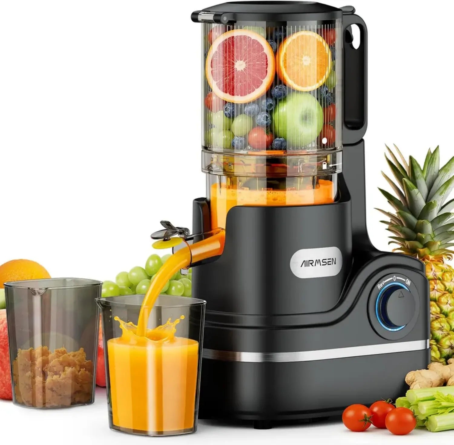 Extracteur de Jus Froid AIRMSEN 147mm, 2,1L, 300W, Spirale Lente, Noir