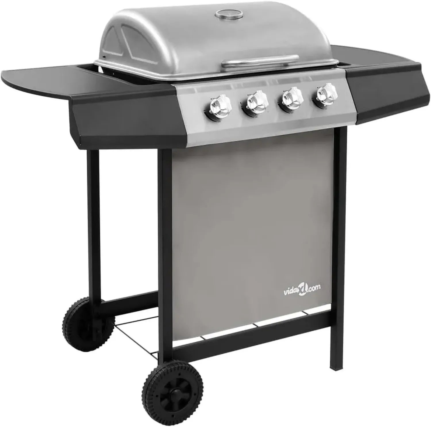 Gril à gaz 4 brûleurs noir et argent pour barbecue extérieur