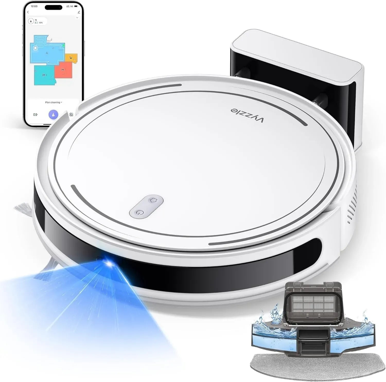 Aspirateur Robot Ultra Fin Vyzzle avec Navigation LDS - 5000 Pa - Compatible App/Alexa, Efficace pour Poils d'Animaux, Tapis et Sols Durs