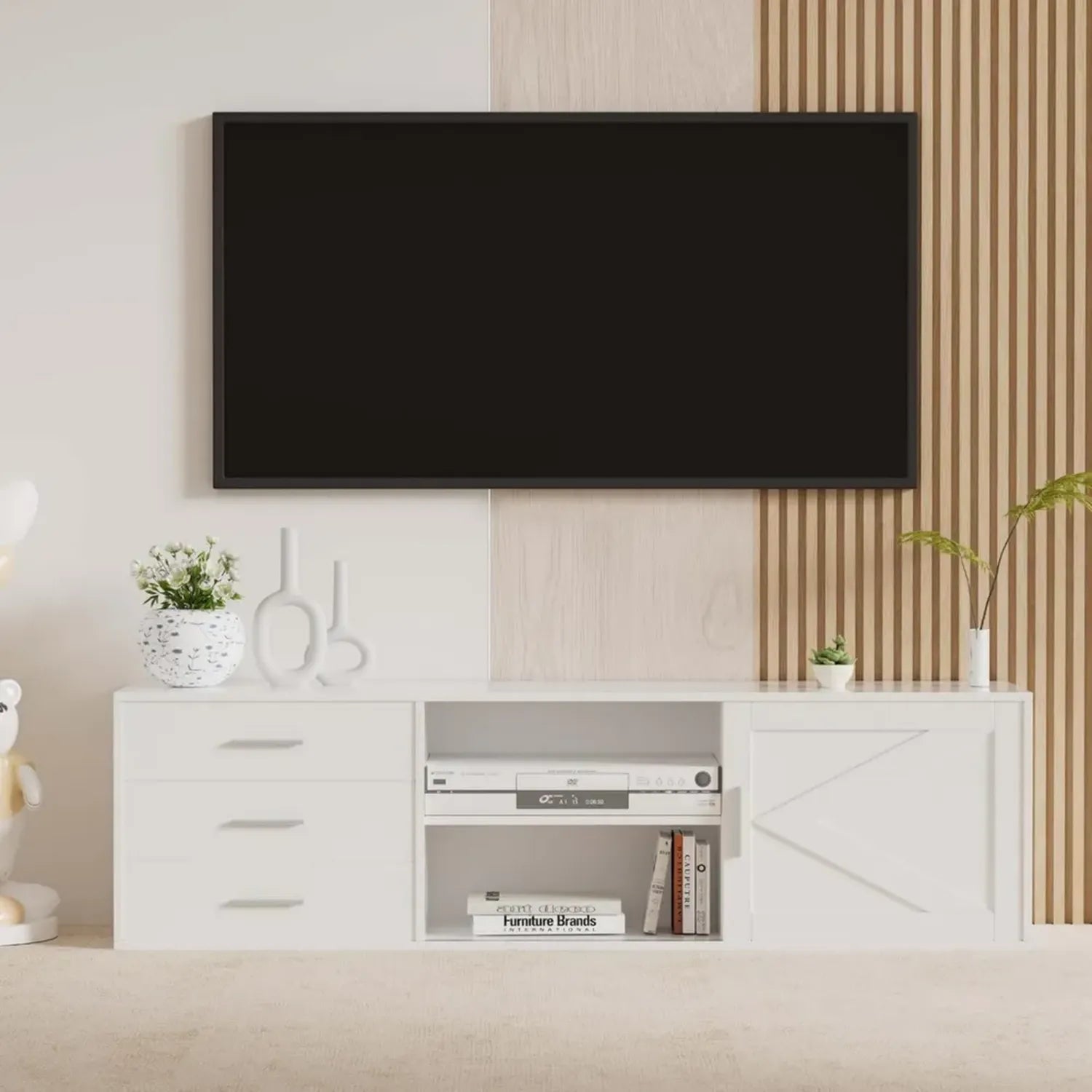 Ensemble TV Bois Moderne 160–180 cm avec Rangement et Étagères