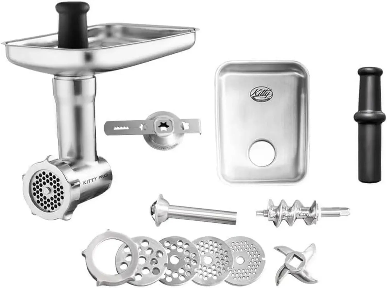 Accessoires pour Robot Mixeur: Hachoir à Viande en Acier Inoxydable avec Disques et Embouts, Compatible KitchenAid