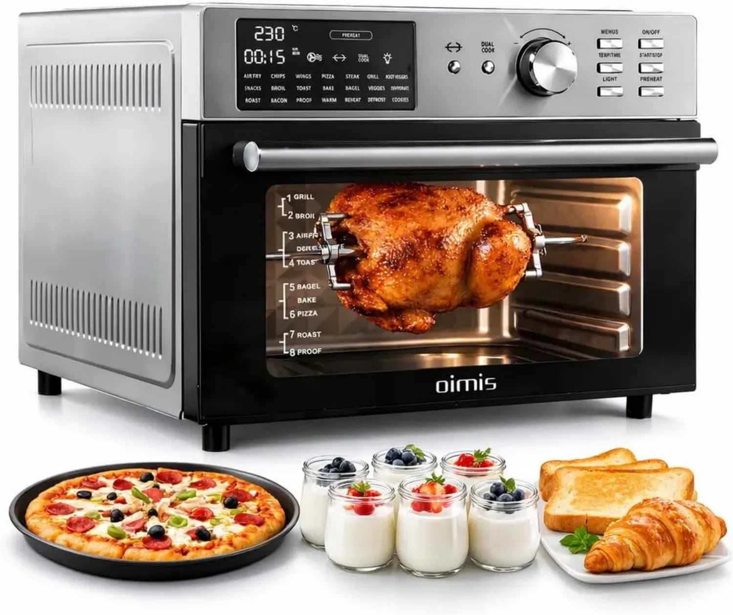 Friteuse à Air XXL 1800W avec 21 Fonctions, Grand Four Électrique à Pizza et 7 Accessoires, Argent