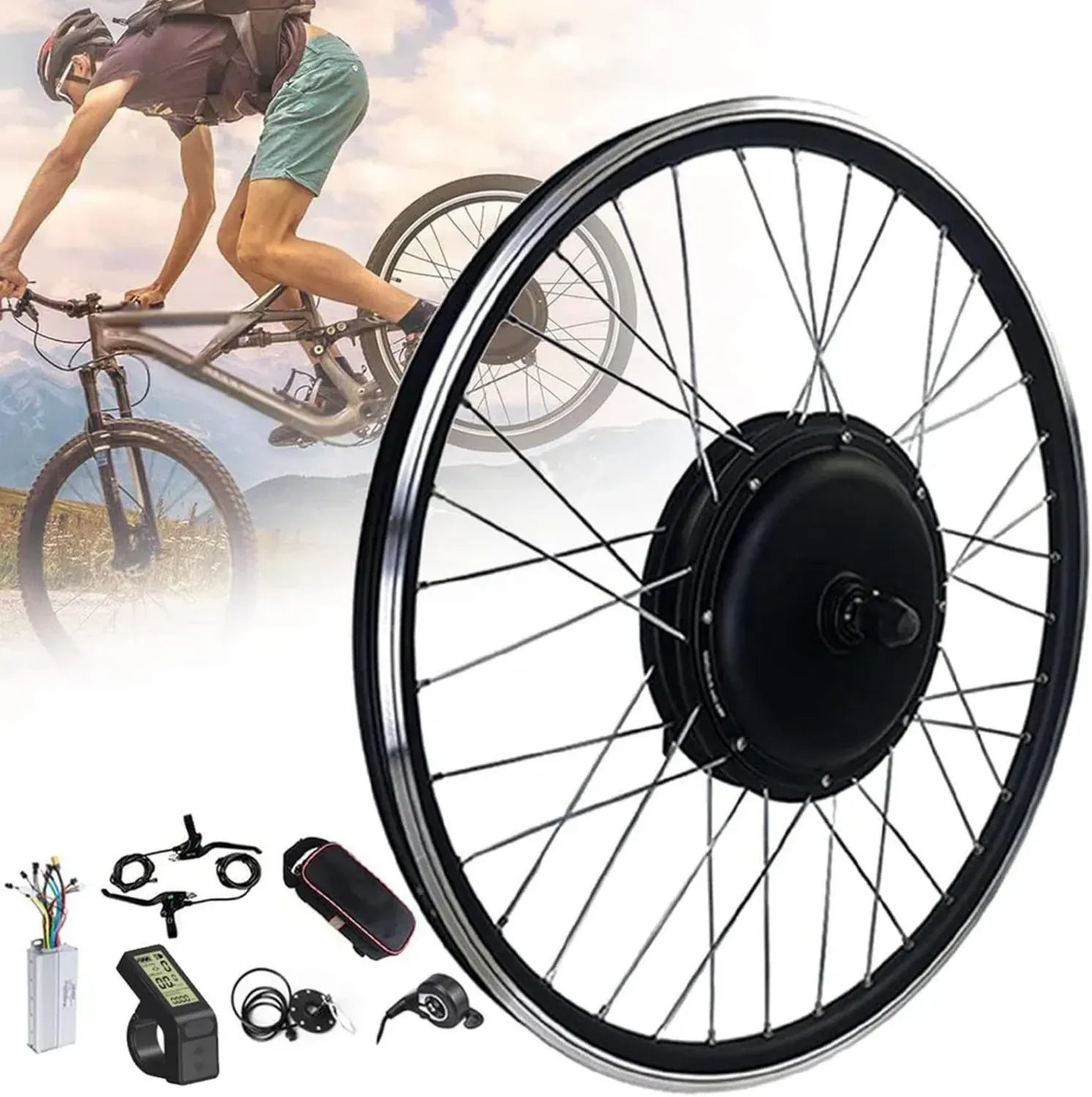 Ensemble de conversion électrique pour vélo, 36V 250W-500W, roue avant 20' à 700c avec contrôleur intelligent et écran LCD