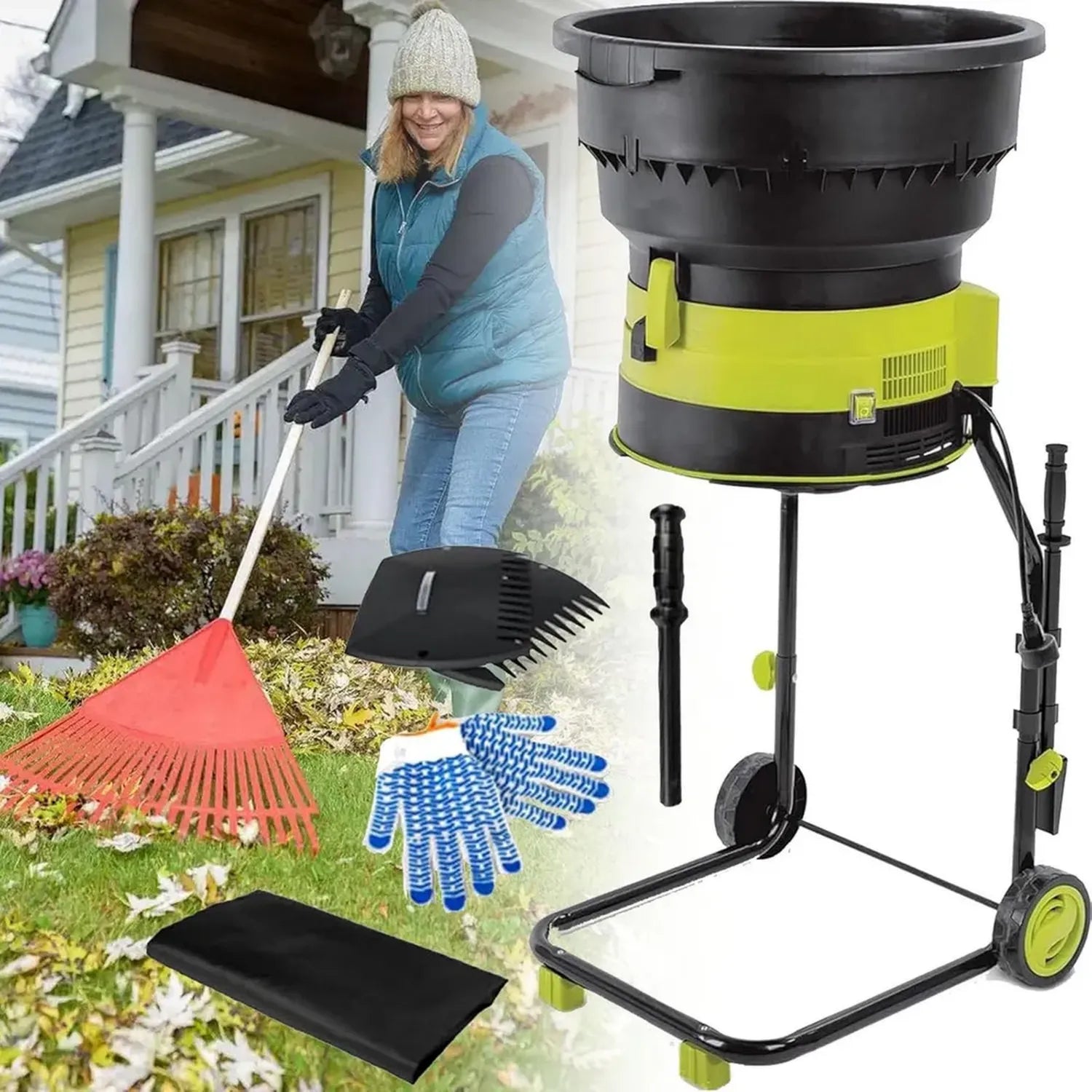 Aspirateur souffleur broyeur électrique 2500W, 8000 tr/min, paillage 208L/min, idéal feuilles et tontes jardin
