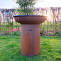 Plancha Barbecue en Acier Corten pour Extérieur avec Cheminée de Jardin, Design Luxueux