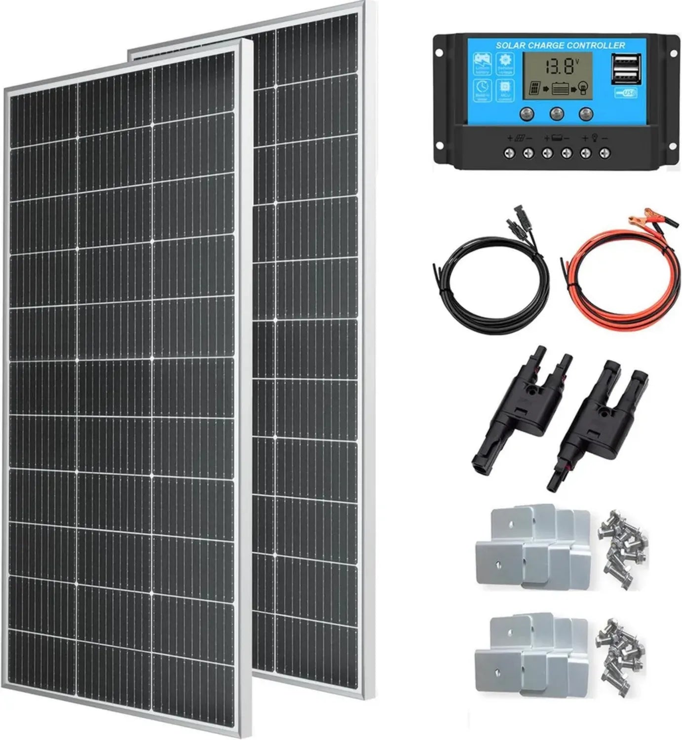Kit Panneaux Solaires XINPUGUANG 300W - Modules Photovoltaïques 150W x2 avec Contrôleur 30A pour Véhicules et Bateaux