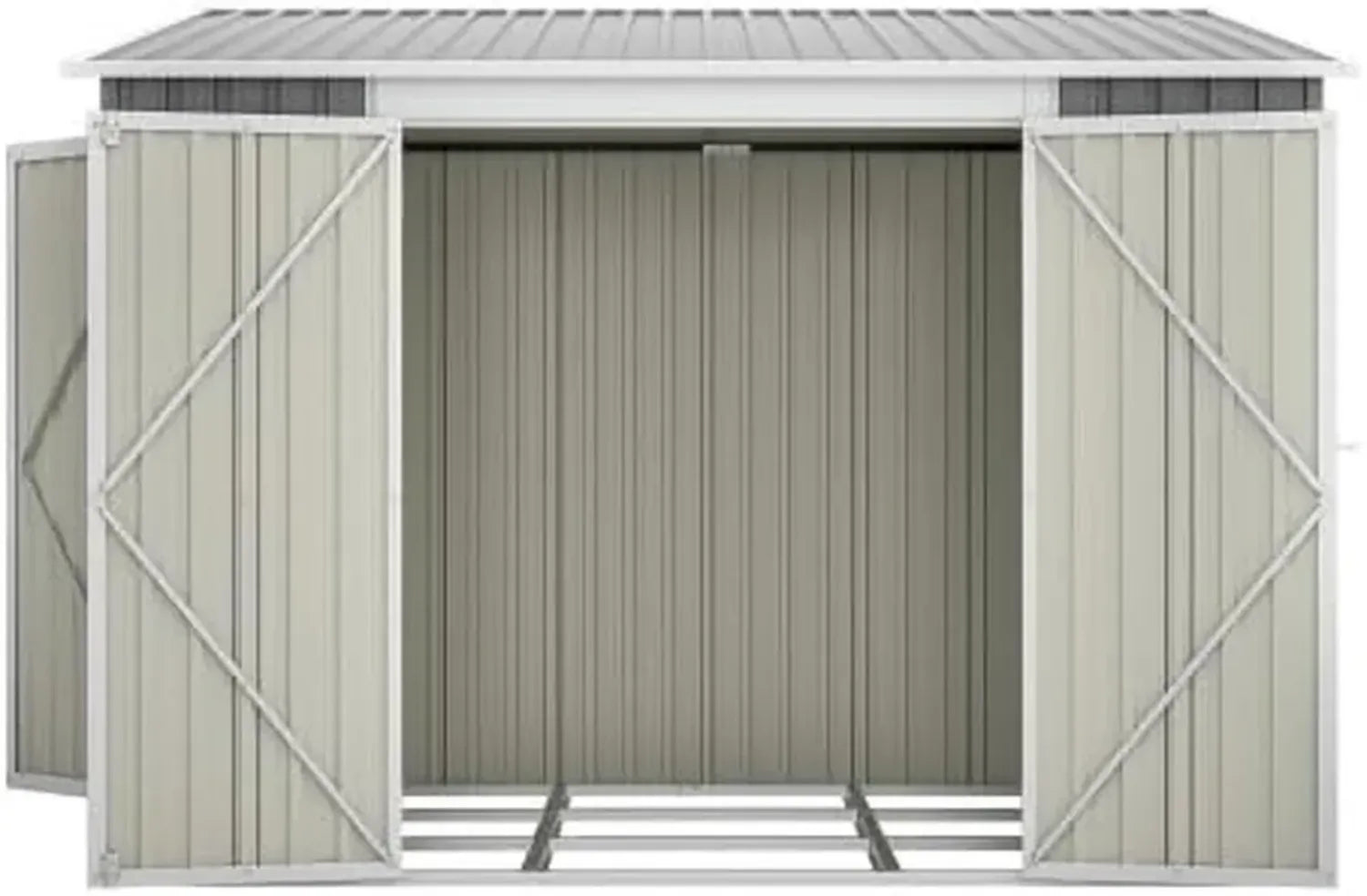 Cabane Métallique 6x8 Pieds - Espace 4,5 m² avec Double Portes et Portillon Latéral, Abri en Acier Anti-Intempéries Toit Incliné, Idéal pour Ranger 4 à 6 Vélos