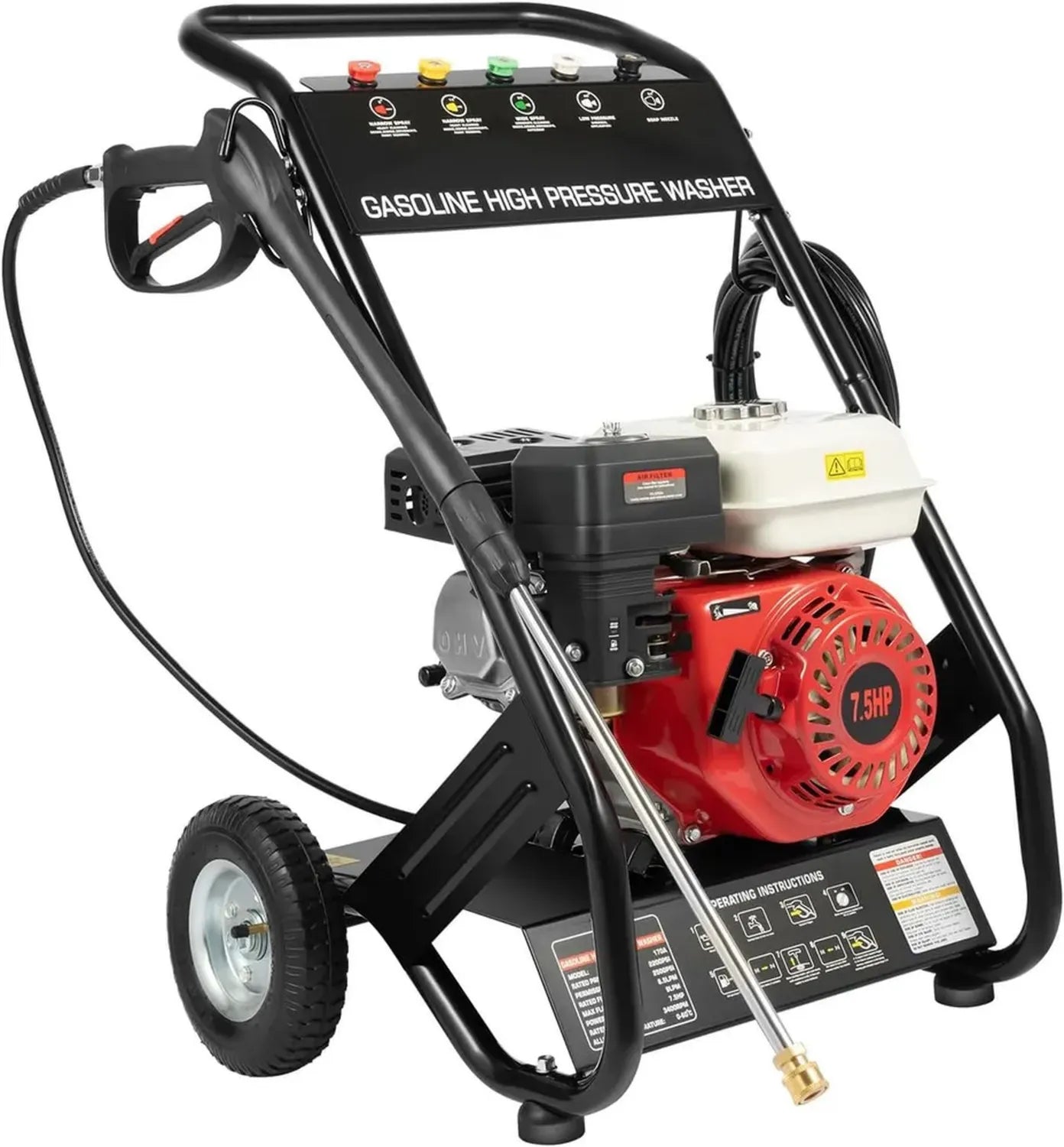 Nettoyeur Haute Pression Thermique 7,5 CV, 190 Bars, 5 Buses, Tuyau 8 m, Usage Professionnel