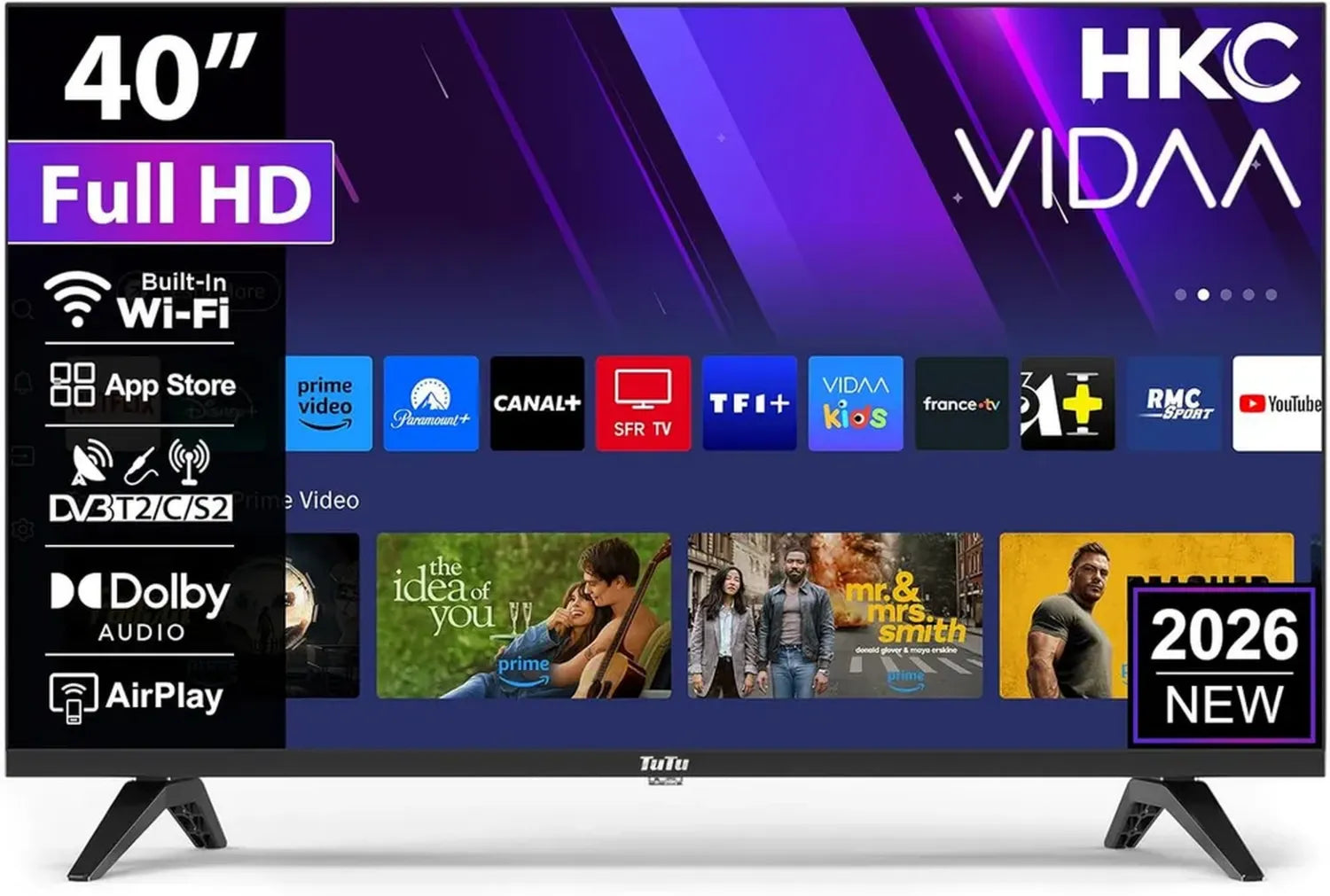 Téléviseur HKC 40 Pouces FHD avec WiFi et Bluetooth, Triple Tuner et AirPlay