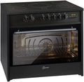 Fourneau électrique 90 cm, plaque vitrocéramique, 121 L, 8 fonctions, chaleur tournante, barbecue, 5 zones avec boosters, extracteur télescopique, noir