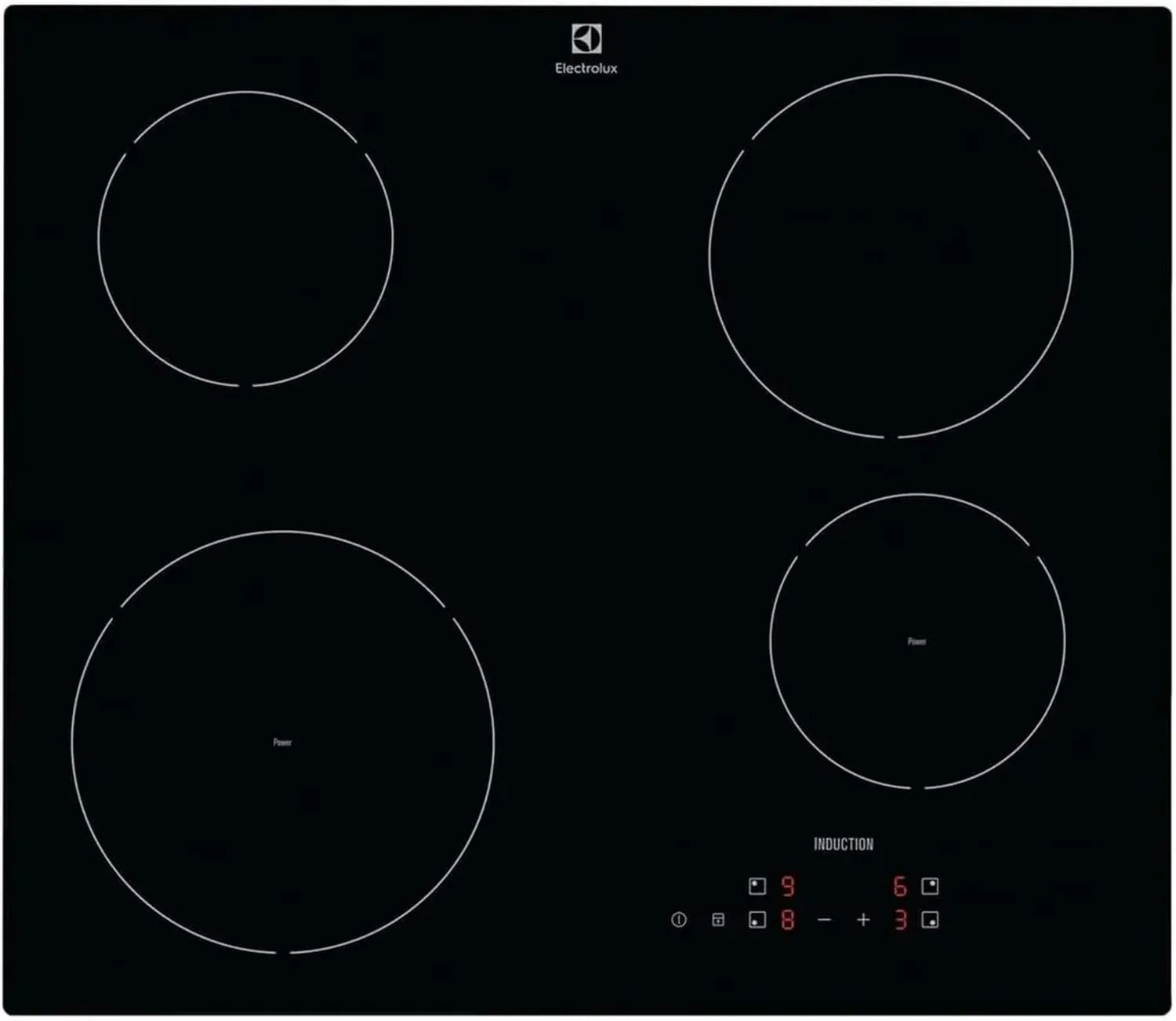 Plaque induction vitrocéramique 60 cm avec 4 zones de cuisson, noir élégant