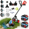 Débroussailleuse Électrique sans Fil 12 Pouces - 850W, 2 Batteries 3.0Ah, 4 Lames Différentes, Roues Réglables, Tige Télescopique, Idéale pour Pelouses et Jardins