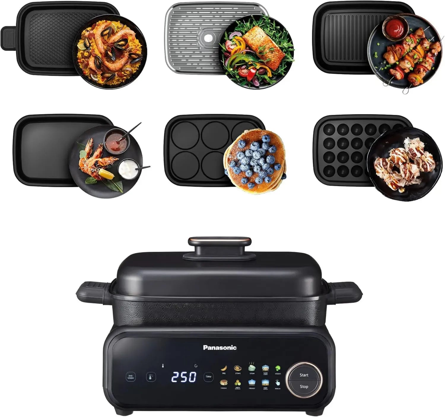 Panasonic Multicuiseur Électrique 6-en-1, 1400W, Température Réglable, 9 Modes, Nettoyage Facile