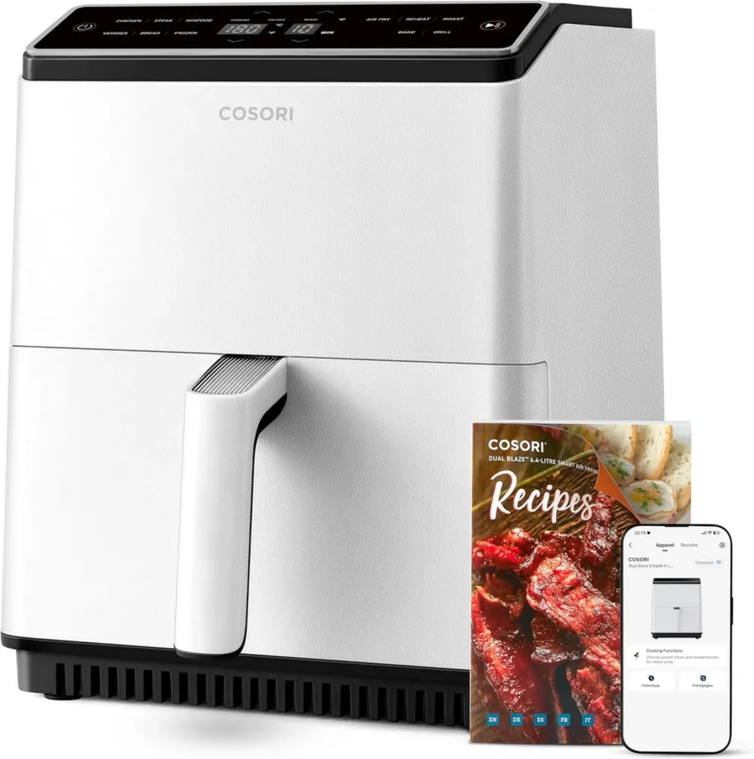 Friteuse à Air COSORI Dual Blaze 6.4L avec 11 Programmes, Circulation d'Air Chaud pour Cuisine Saine, Design Élégant et Moderne, Blanc