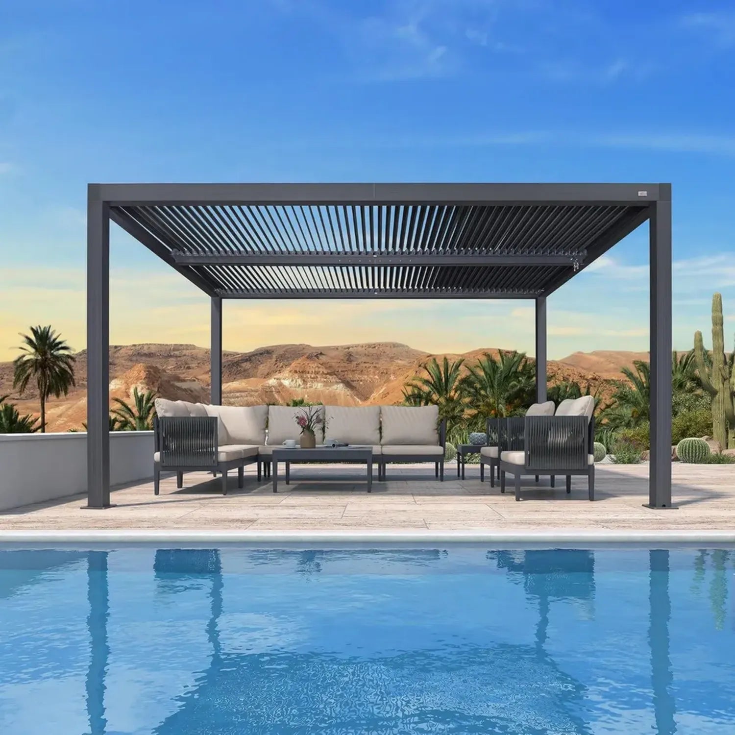 PURPLE LEAF Pergola Bioclimatique 4,24 x 3 m en Aluminium avec Lames Orientables, Surface 12,72 m², Abri de Jardin pour Terrasse Extérieure, Gris
