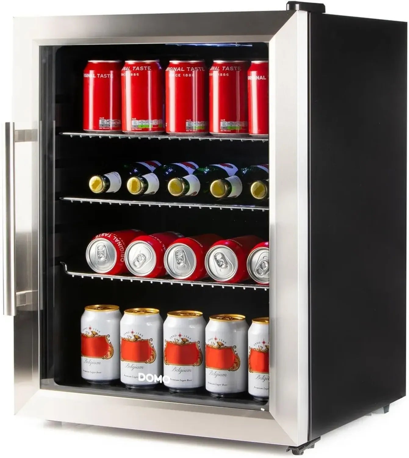 Mini réfrigérateur Domo 60L, classe énergétique D, design moderne noir en acier inoxydable