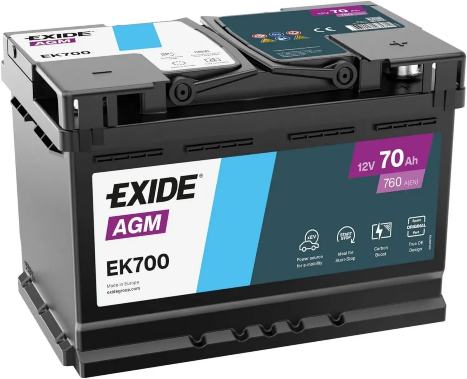Batterie de Voiture EXIDE AGM 70Ah 760A pour Système Start-Stop