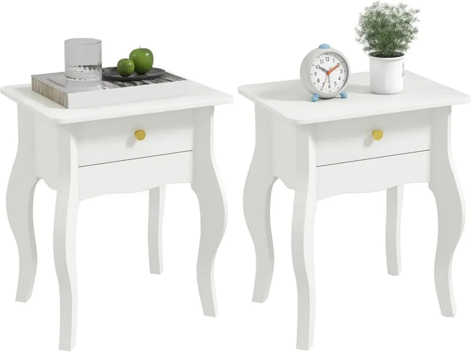 HOMCOM Ensemble de 2 Tables d'Appoint avec Tiroir et Plateau Large, Table Basse pour Salon ou Chambre, Pieds Élégants, Blanc