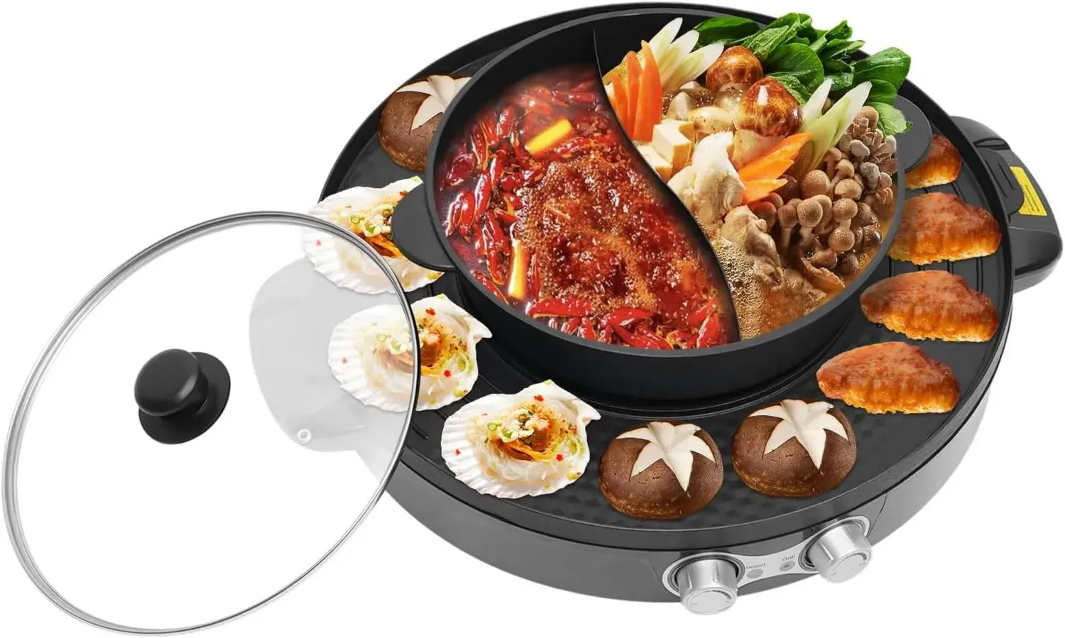 Appareil Électrique 2 en 1: Hot Pot 2200W et Grill avec Contrôle Température Indépendant