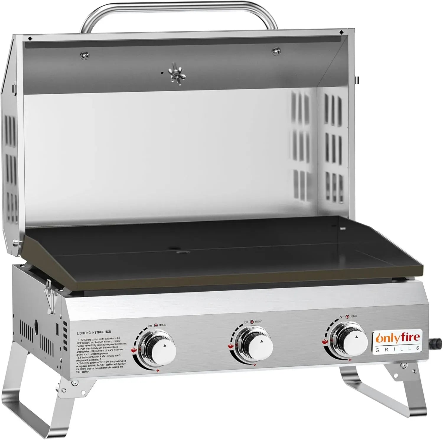 Barbecue à Gaz Portable 3 Brûleurs avec Grille 57x36cm, Couvercle et Thermomètre