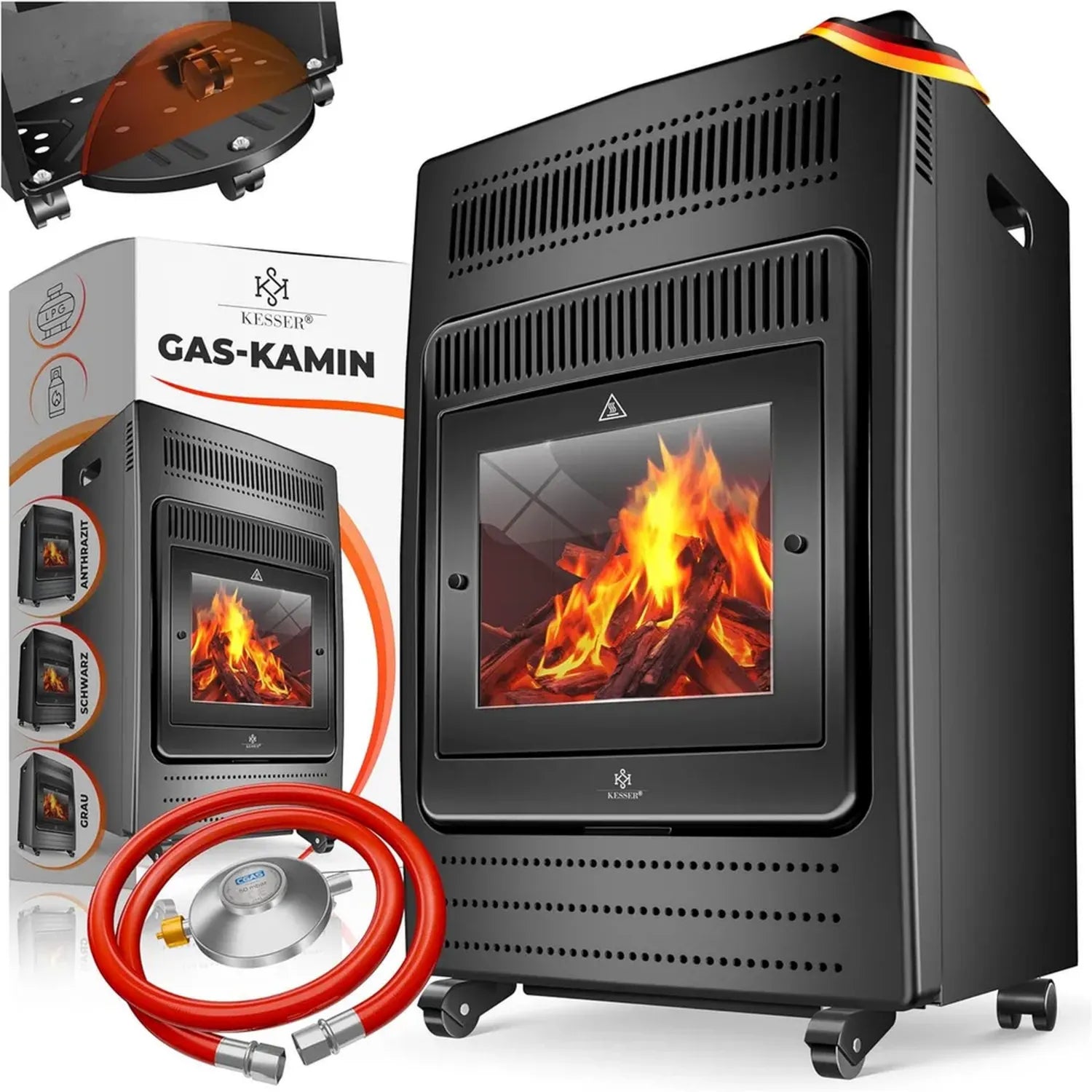 Chauffage Infrarouge au Gaz KESSER® 3400W, Noir, Pour Butane/Propane 11kg