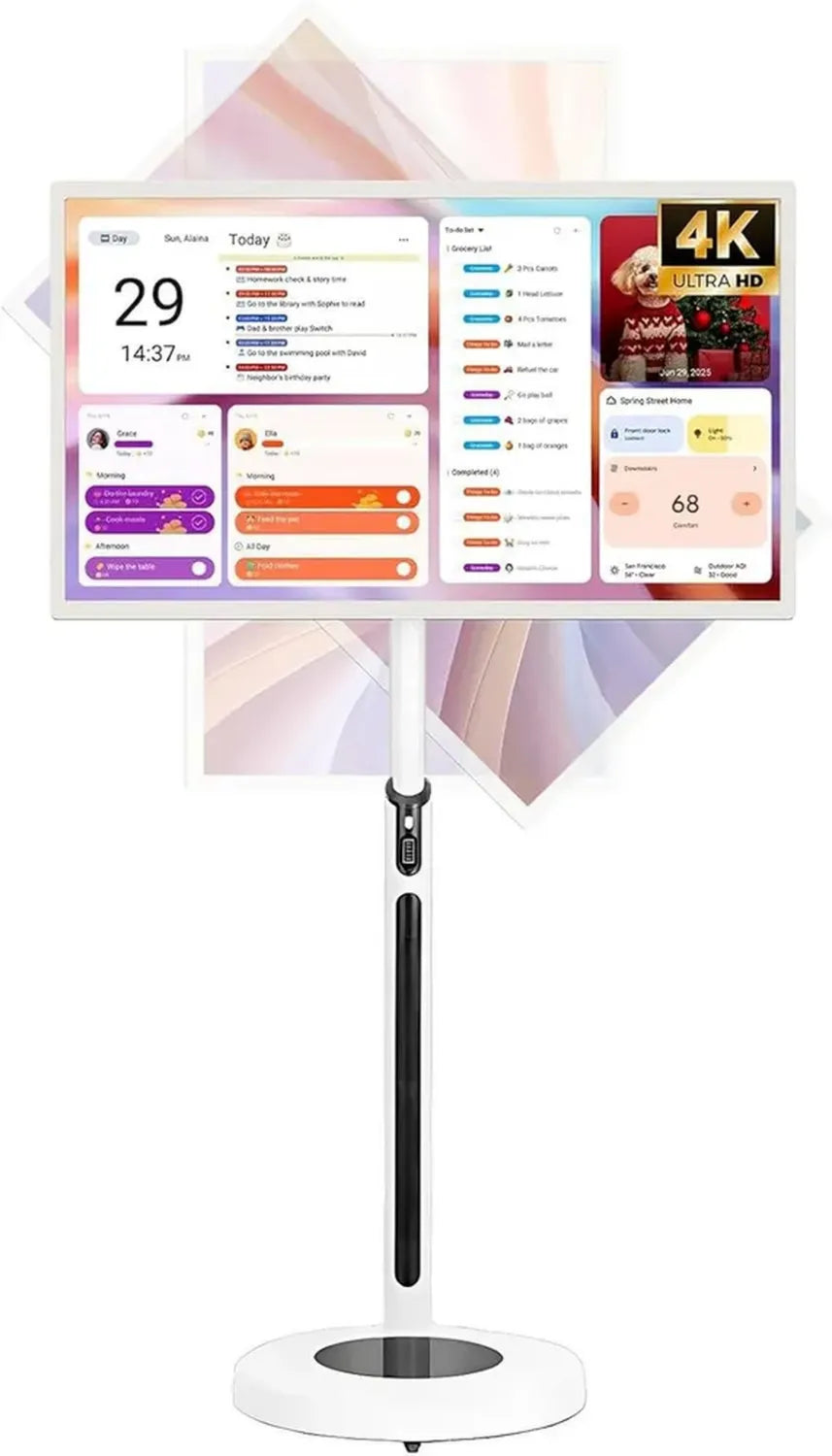 Smart TV Portable sur Roulettes 24/27/32 Pouces, Diffusion Sans Fil, Android 12/13, Mémoire 4+64 Go/8+128 Go, Autonomie 5-8h