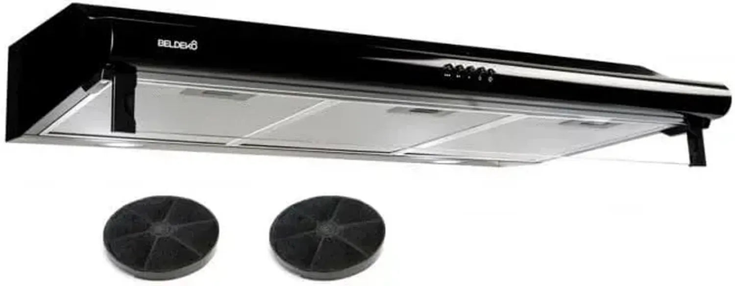 Hotte aspirante GRETA 90 cm Noir - 2 moteurs 200W - Débit 420m³/h - 3 vitesses - Évacuation/Recyclage - Marque française BELDEKO