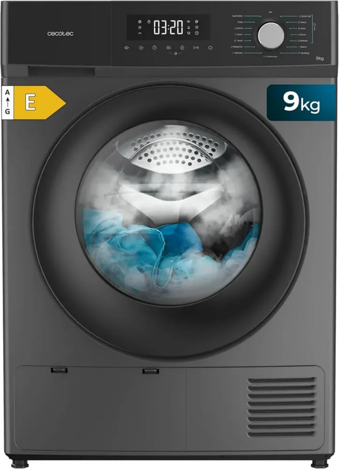 Sèche-linge 9Kg Pompe à Chaleur Classe A++ avec 15 Programmes et Séchage Auto