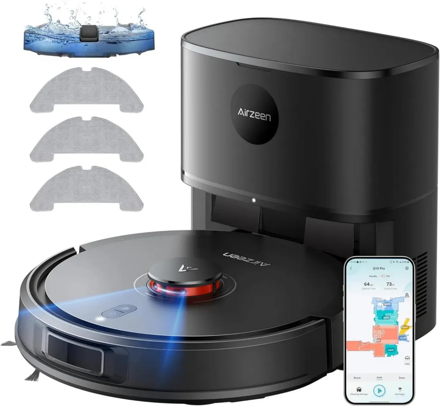 Robot Aspirateur Airzeen Q10 Pro avec Station Auto-Vidage, 8000Pa, Navigation LiDAR, Compatible Alexa, Idéal pour Tapis et Poils d'Animaux