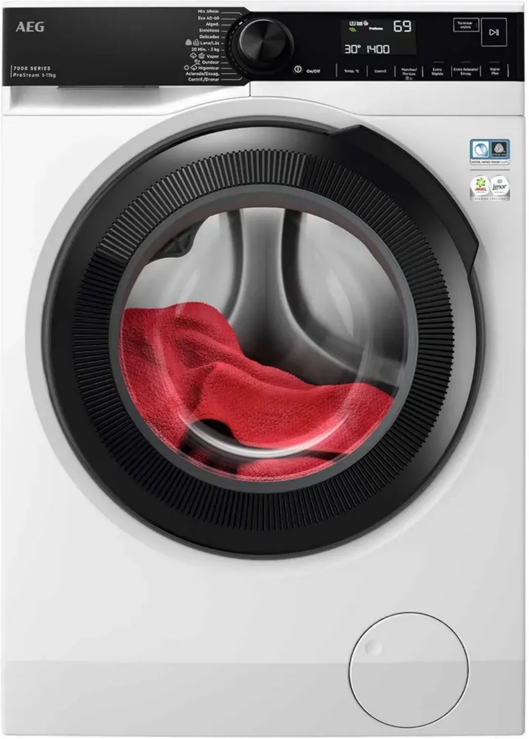 Lave-linge frontal AEG 11kg 1400RPM, Vapeur & Inverter, Série 7000, Blanc/Noir, Classe A