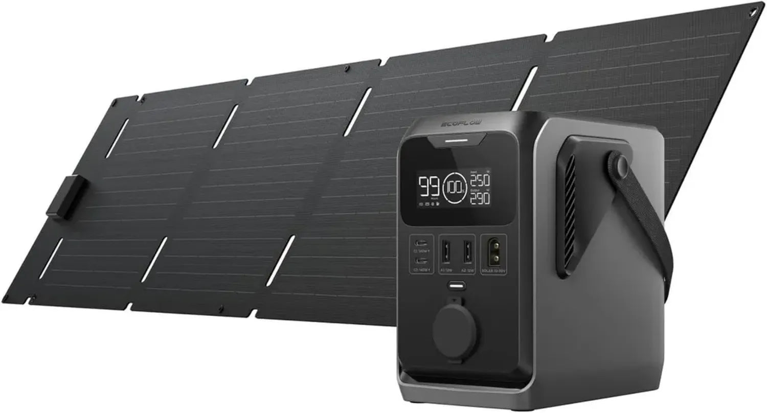 Générateur Portable ECOFLOW TRAIL 300 avec Panneau Solaire 60W, Batterie LFP 288Wh, 300W, Chargement Rapide, 5 Ports, Silencieux, Résistant pour Camping et Urgences
